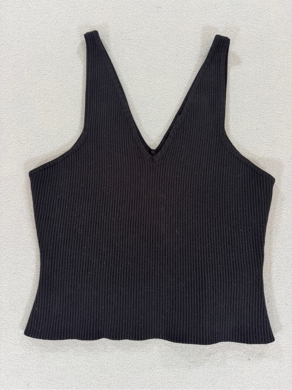 House of Harlow 1960 Black Ribbed Knit Deep V-Neck Cropped Tank Top Large
